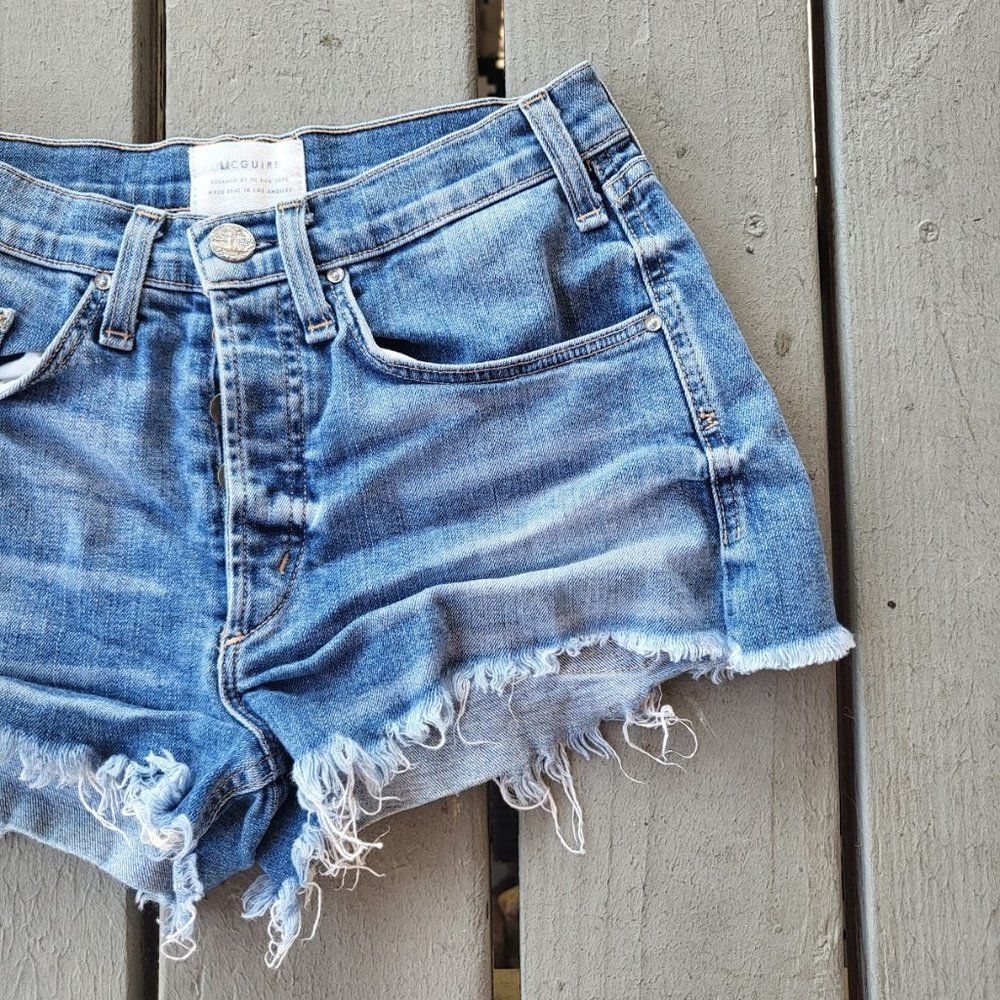 Mcguire Cutoff Shorts Distressed Button Fly Denim Medium Wash Blue Size 25 - Picture 2 of 6